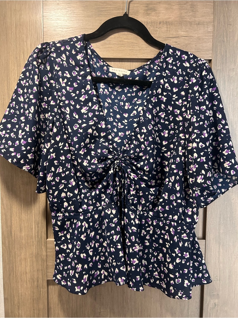 Socialite Navy Floral Tie-Front Blouse